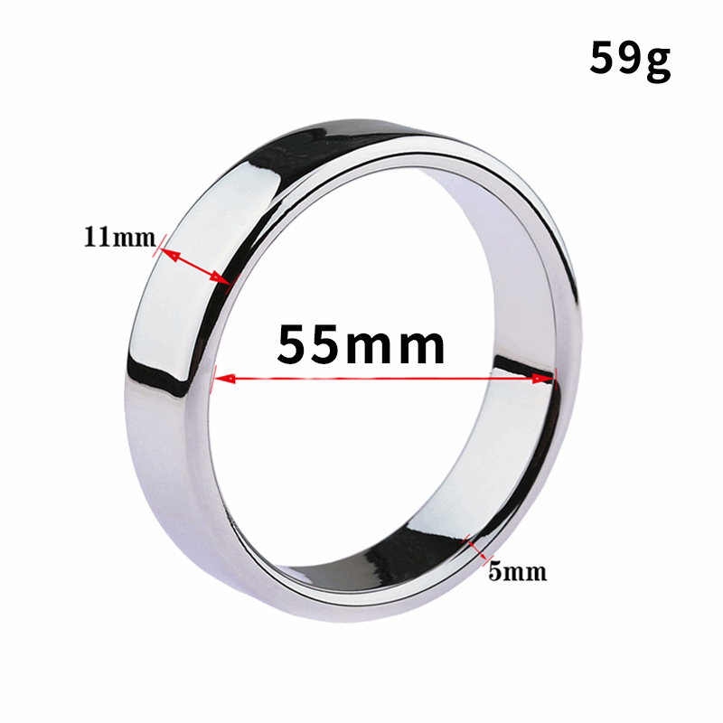 Stainless steel cock ring, 55 mm inner diameter, 11 mm wide, 5 mm thick, 59 g