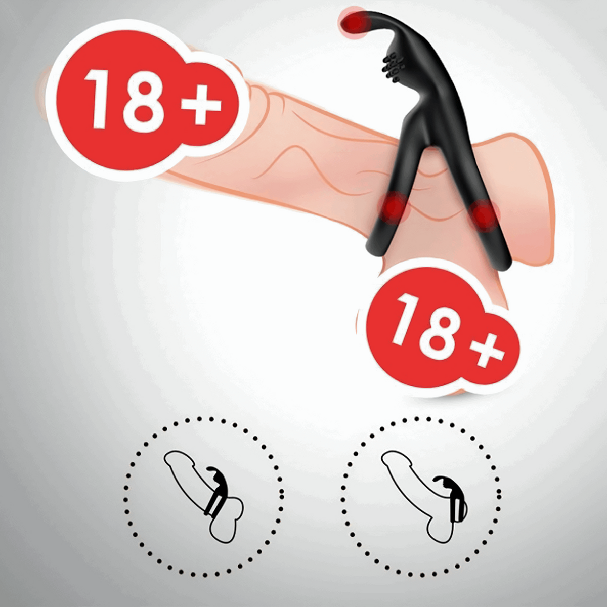 3in1 silicone cock ring with clitoral stimulator and diagrams showing how to wear it