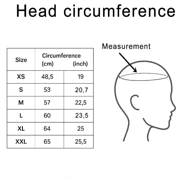 Detailed size guide and measurement chart for the latex eye blindfold.