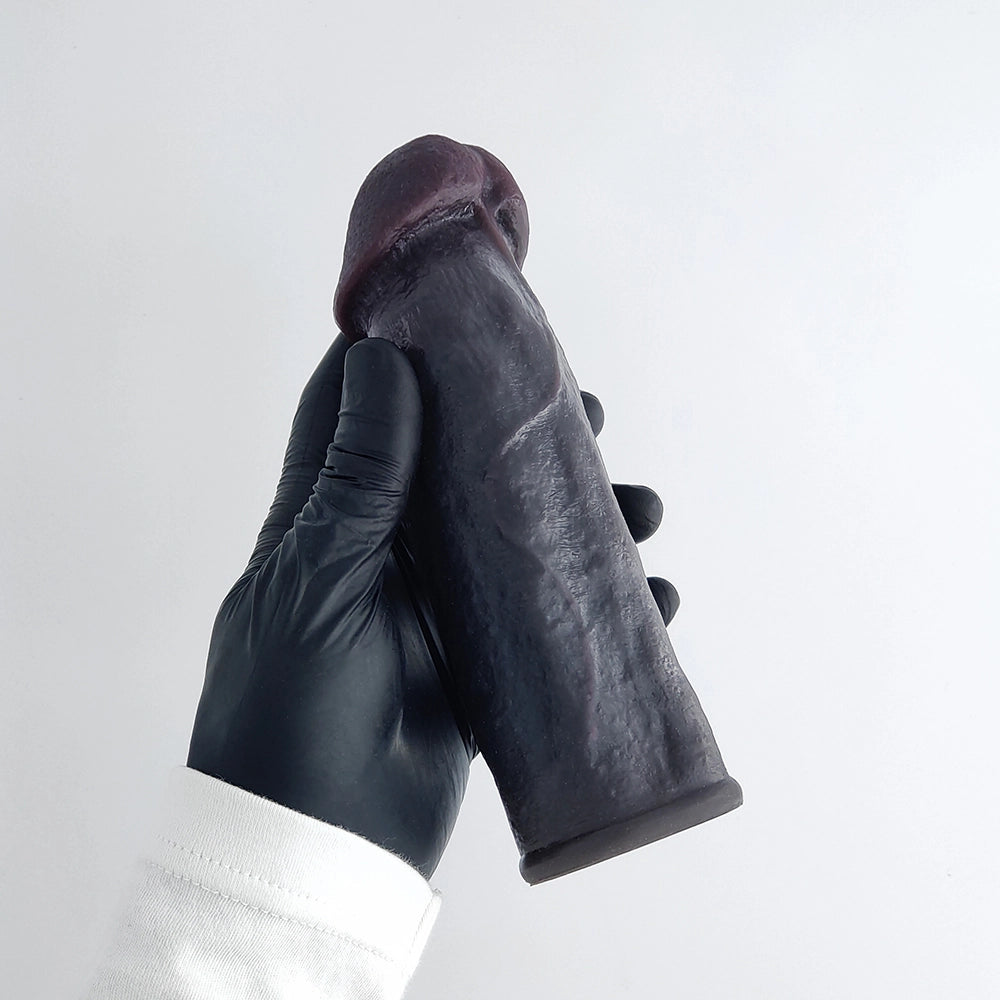 Realistic black penis sleeve perfect cut right side view
