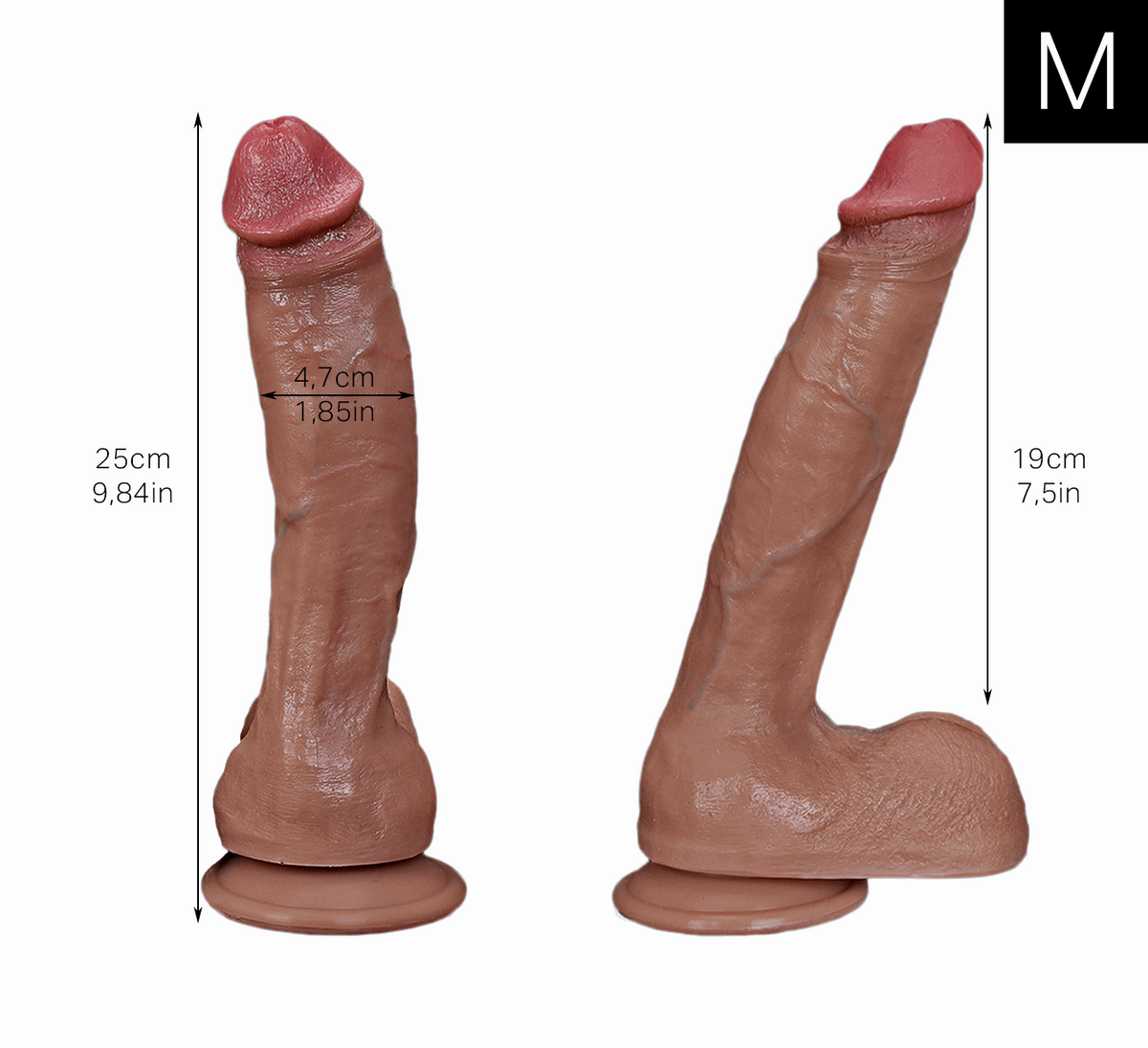 Sculpture Brown size M dimensions: 25 cm (9.84 in) total length, 19 cm (7.48 in) insertable length, 4.7 cm (1.85 in) diameter