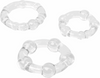 Set of three transparent beaded silicone cock rings in different sizes