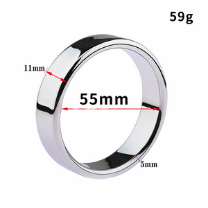 Stainless steel cock ring, 55 mm inner diameter, 11 mm wide, 5 mm thick, 59 g