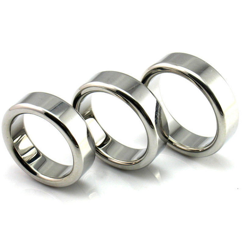Three polished stainless steel cock rings in different sizes